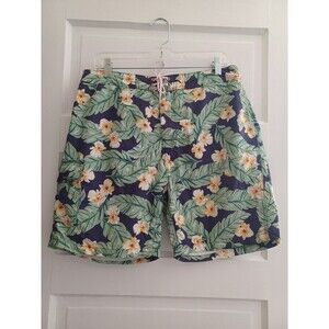J. Crew blue floral swim trunks swim shorts mens 34 built-in brief beach tropica